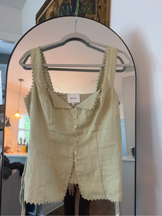 Reformation Tops - Reformation Sage Green Linen Button-Front Tank